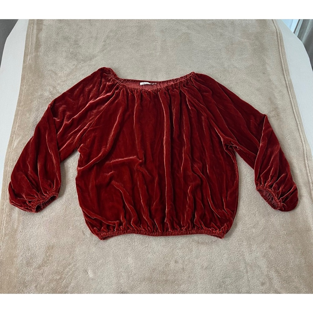 Mes Demoiselles Paris Gianni Velvet Blouse Women 36 Rust Red Shoulder Top EUC